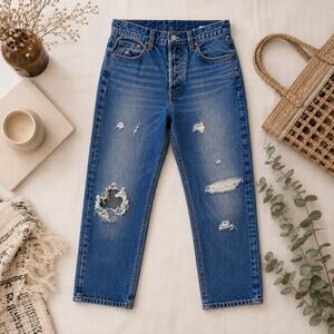 Levi's 501 White Oak Cone Denim Jeans Women's 28 Distressed Rigid Sashiko USA